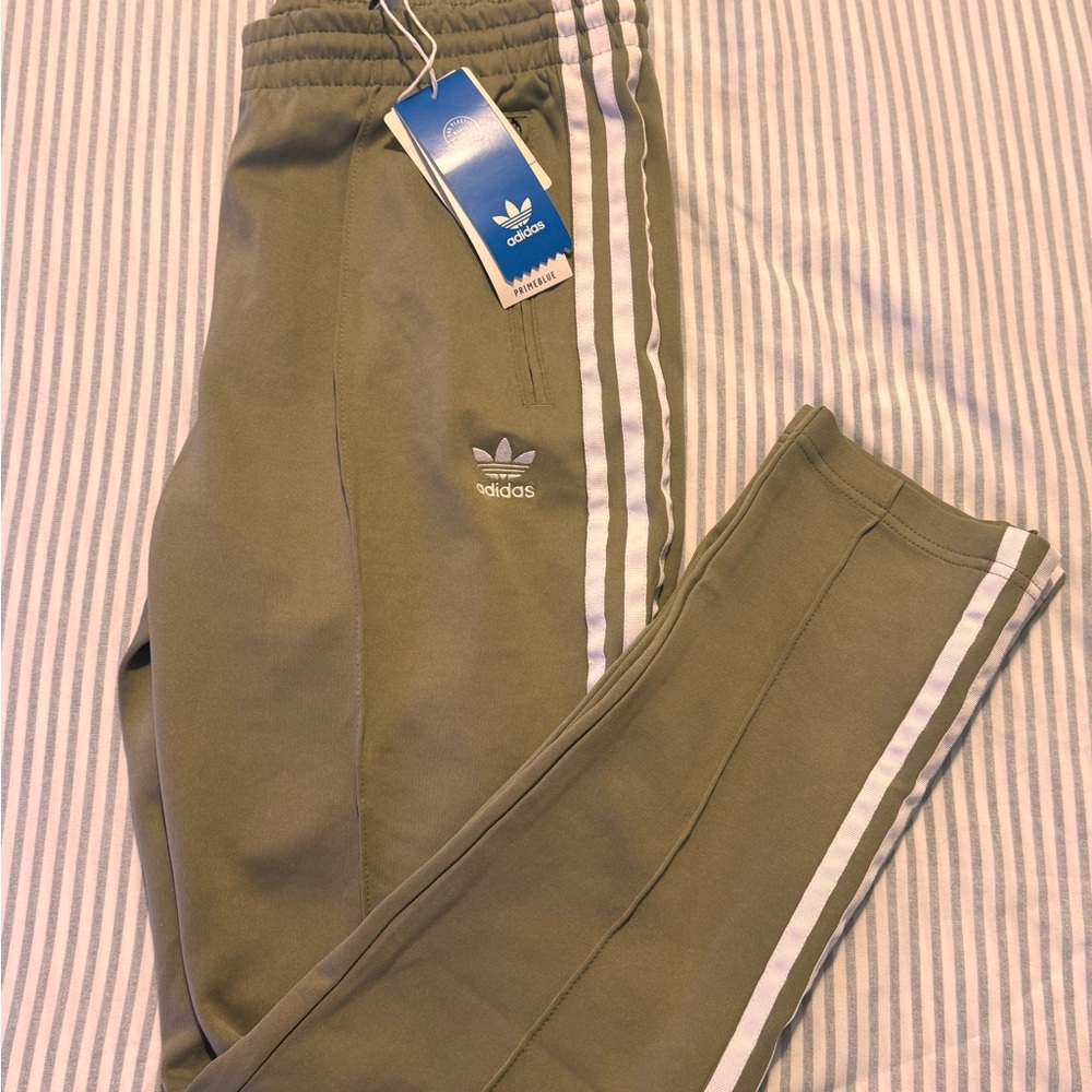Adidas Khaki 3-Stripes Track Pants – Size Medium – NWT